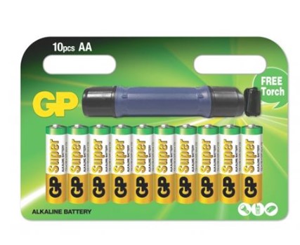 Confezione 10 batterie AA con torcia LED