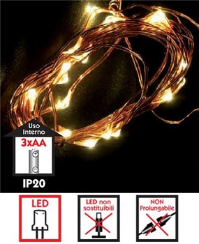 Luci a batteria 20 Led bianco caldo