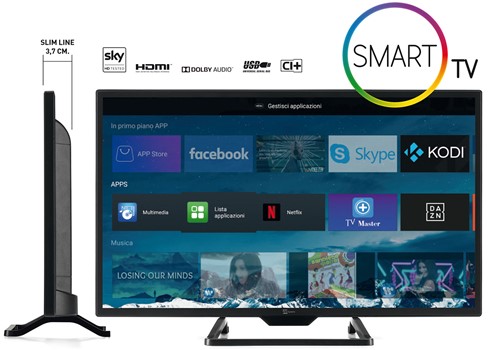 Smart TV Led 24'' slim 12V DVB-T2/S2 HEVC, Telesystem
