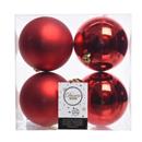 Confezione 4 palline rosse, 10cm plastica, shiny/matt