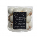 Mini palline in vetro wool white25mm box 24 pezzi, 12 matt/12 lucide