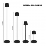 Lampada LED da pavimento e tavolo nera - regolabile h da 42cm a 133cm