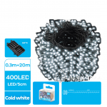 Catenaria luminosa 400 led bianco freddo 20mt 8 giochi luce IP44 4xAA