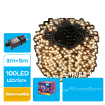 Catena luminosa 100led bianco caldo 5mt cavo verde 8 giochi luce